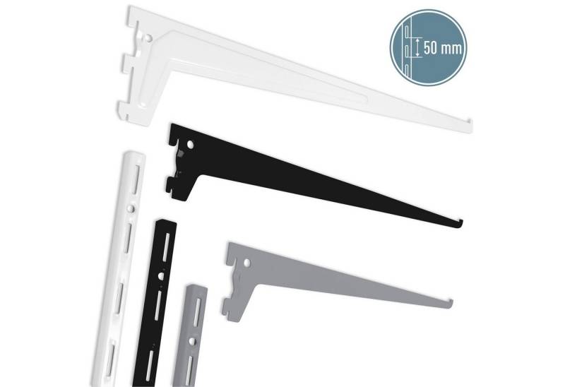 ib style Wandregal 2er Set Regalbodenträger Regalträger 1-reihig 25cm silbermatt, Regalschienen - Regalbodenträger - Raster 50mm von ib style