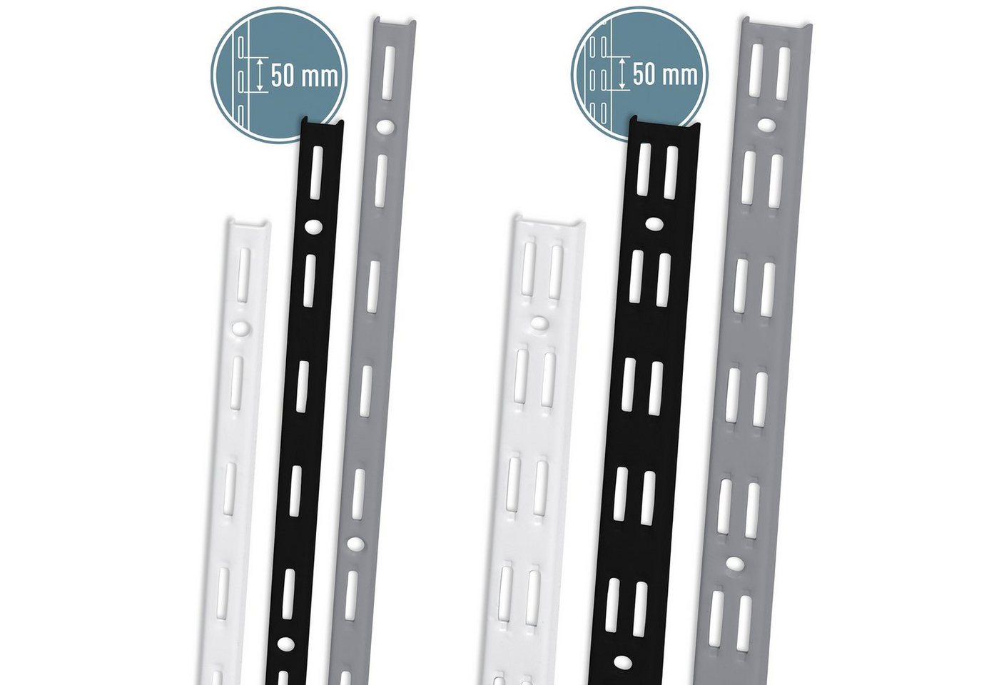 ib style Wandregal 2er Set Wandschiene 1-reihig 50cm Silbermatt, Regalschiene - Raster 50mm ib style Wandregal 2er Set Wandschiene 1-reihig 50cm Silbermatt, Regalschiene - Raster 50mm von ib style