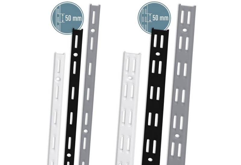 ib style Wandregal 2er Set Wandschiene 1-reihig 150cm Silbermatt, Regalschiene - Raster 50mm von ib style