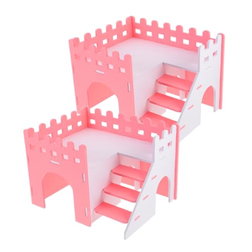 ibasenice 2 Stück Hamsterhaus Doppelstock mit Leiter Teiliges Kleintier Versteck Langlebig Kratzfest für Meerschweinchen und Kleine Nager Spielerisches Rückzugsort Rosa Groß von ibasenice