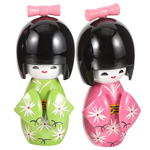 ibasenice 2st Kimono-Puppe Asiatische Geisha-Puppe Schlafzimmer Figur Kimonopuppenhandwerk Sammlerpuppe Russische Nistpuppen Samurai-Figuren Japanische Geschenke Dekor Hölzern Ost Mädchen von ibasenice