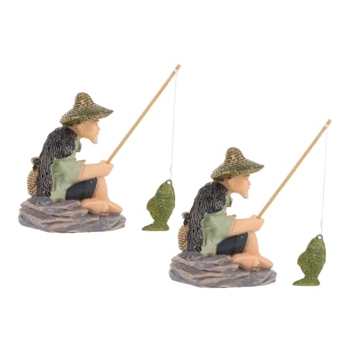 ibasenice 2 Stück Miniatur Fischerfigur Altmodischer Angler Statue Aquarium Dekoration Kompakt Platzsparend für Fischbecken Tisch Bonsai und Innenbereich von ibasenice