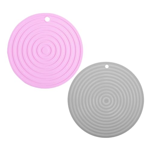 ibasenice 2 Stück Runde Hitzebeständige Silikonuntersetzer für Heiße Töpfe Faltbare Isolierpads für Tischschutz für Esszimmertische und Futterstationen für Haustiere Hellgrau Rosa von ibasenice