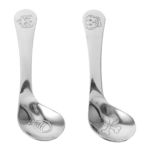 ibasenice 2 Stück Teiliges Besteck Edelstahl Trainingslöffel mit Gebogenem Griff Ergonomisch für Kleinkinder Cartoon Design Leicht und Robust für Esslernlöffel Lernen von ibasenice