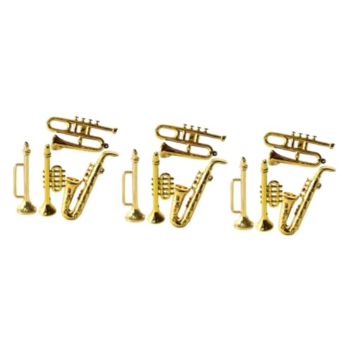 ibasenice 3 Sätze Miniatur-musikinstrumente Dekorationen Winzig Miniaturen Puppe Mini-trompete Mini-hausversorgung Instrument Miniaturspielzeug Golden Plastik 4 Stück * 3 von ibasenice