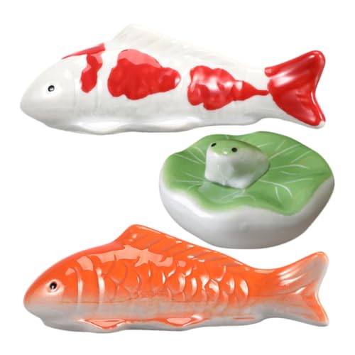 ibasenice 3 Stück Keramik Schwimmende Fischfiguren Goldfisch Rot Rotgefleckt Frosch Gartenteich Aquarium Dekoration Handgefertigt Realistisch Porzellan Teich Ornamente von ibasenice