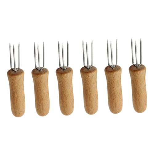 ibasenice 6 Stück Teiliges Edelstahl Maiskolbenhalter mit Ergonomischem Holzgriff Gabel Food Forks für Grillen Snacks und Outdoor Bbq Langlebig Hitzebeständig und Einfach zu Greifen von ibasenice