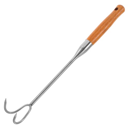 ibasenice Edelstahl Fleischhaken mit Holzgriff Robust für Grillen und Braten Leicht Tragbar Vielseitiger Bbq Fleischwender und Outdoor Kochhaken für Gasgrill Holzkohlegrill von ibasenice