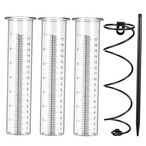 ibasenice Glas Regenmesser mit Abnehmbarem Spiraleisenhalter und Ersatz messzylindern Wetterfester Niederschlagsmesser für Garten und Außenbereich Einfache Installation mit Erdspieß von ibasenice