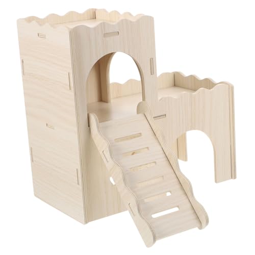 ibasenice Holz wellenburg Haustierhaus für Hamster und Meerschweinchen mit Leiter DIY Bemalbar Robustes Versteck und Spielhaus Kleintierversteck für Artgerechte Haltung und Bewegung von ibasenice