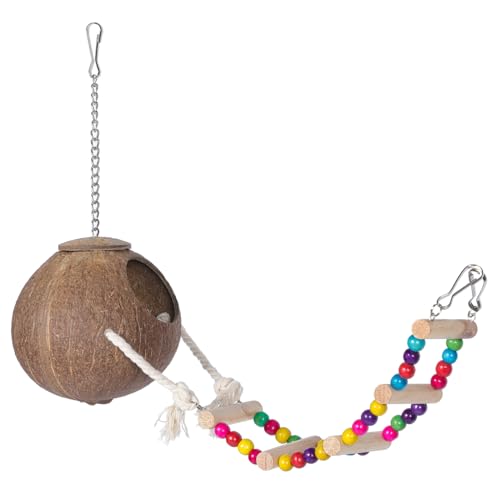 ibasenice Kokosnuss Vogelhaus mit Leiter Hängendes Nest für Vögel für Wellensittiche Papageien und Kleine Haustiere Bietet Gemütliche Schlafumgebung und Einfache Handhabung von ibasenice