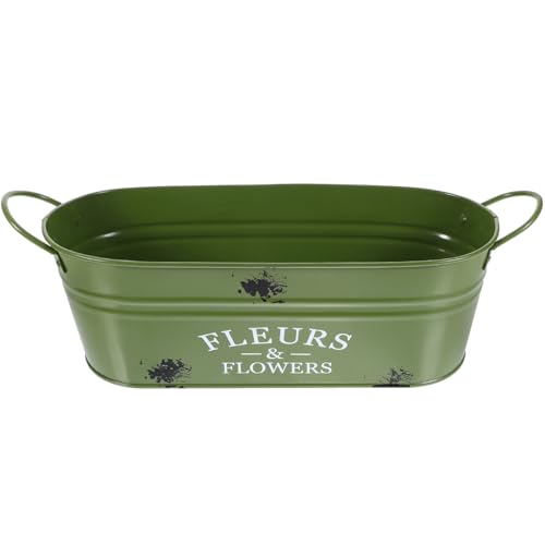 ibasenice Blumenkasten Balkon Retro Eisen Blumentopf Oval DunkelgrüN Vintage Deko FüR Pflanzen Einzigartiger Pflanztopf Mit Antik-Finish FüR Wohnkultur Und Geschenke von ibasenice