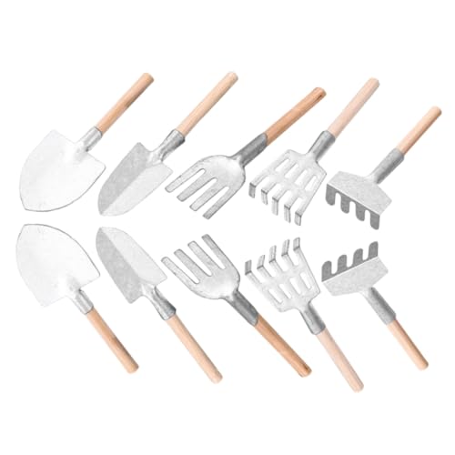 ibasenice Teiliges Mini Gartenwerkzeug Eisen Robuste Gartendeko Figuren mit Schaufel und Rechen Platzsparende Langlebige Gartenfigur für Terrasse und Außenbereich von ibasenice