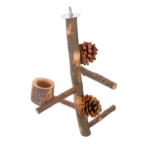 ibasenice Vogel Trainingssitzstange aus Holz mit Futterstation und Kauspielzeug Stabiler Papageien Sitzbaum mit Zapfen und Futternapf für Wellensittiche Nymphensittiche Kleine Vögel und ibasenice Vogel Trainingssitzstange aus Holz mit Futterstation und Kauspielzeug Stabiler Papageien Sitzbaum mit Zapfen und Futternapf für Wellensittiche Nymphensittiche Kleine Vögel und von ibasenice