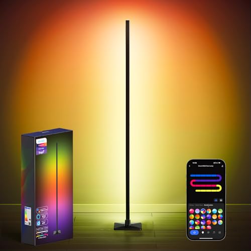 ibaye Smart LED Stehlampe, WiFi RGB Standleuchte, funktioniert mit Alexa und Google Assistant, App-Steuerung, Musikmodi, kreativer DIY-Modus, Stehleuchte für Wohnzimmer, Schlafzimmer(Matt-schwarz) von ibaye