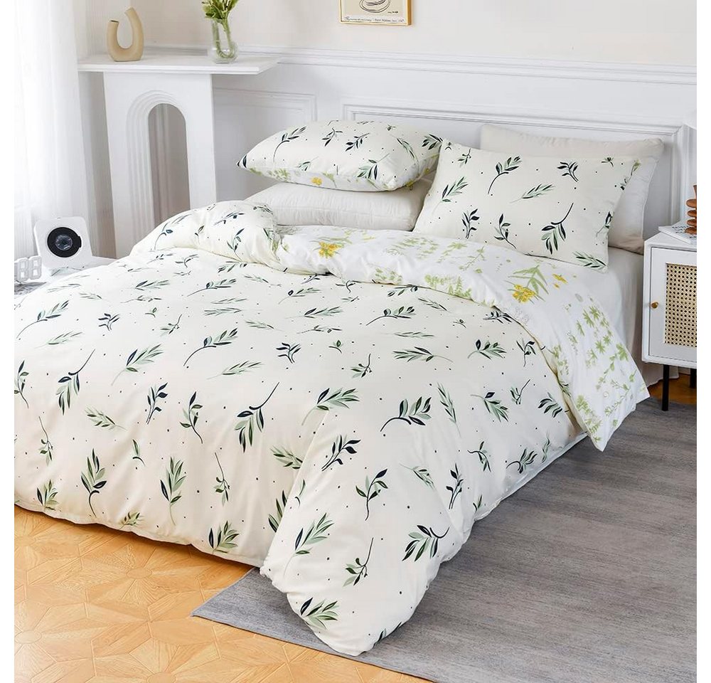 ibettertec Bettwäsche Bettwäsche 135x200cm,200x200cm,Blätter Blumen Pflanzen Muster, Für Allergiker geeignet mit Kissenbezüge 80x80cm und Reißverschluss von ibettertec