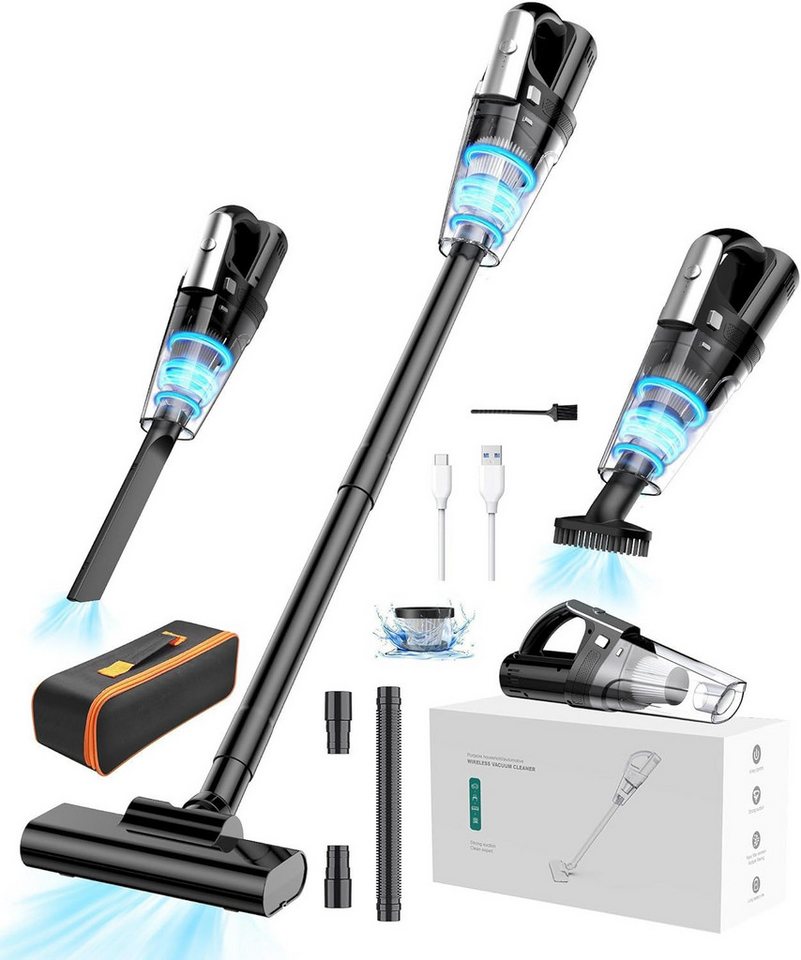 ibettertec Akku-Handstaubsauger Staubsauger, 4-in-1 Multifunctional Vacuum Cleaner Wireless 7500Pa, Car Vacuum Cleaner with Light Function Storage Bag, Wet and Dry for Pet Hair / Car / Home (Black) von ibettertec