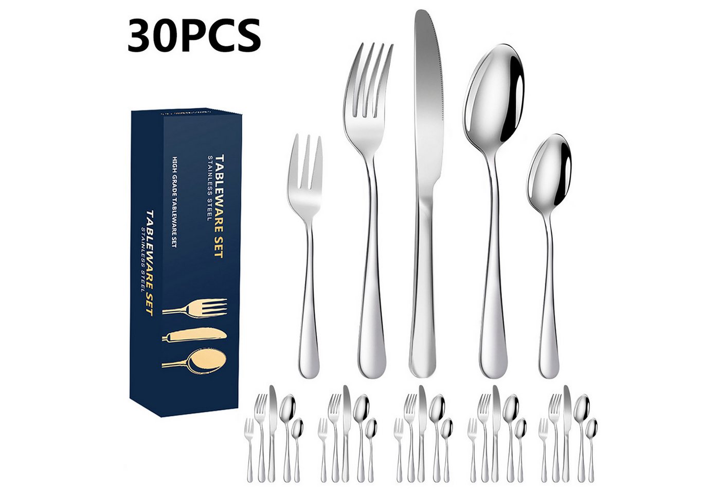 ibettertec Besteck-Set Besteck Set für 6 Personen, 30teilig Essbesteck Set inkl. Messer, Gabel, Löffel, Besteck Edelstahl Spiegelpoliert, Spülmaschinenfest ibettertec Besteck-Set Besteck Set für 6 Personen, 30teilig Essbesteck Set inkl. Messer, Gabel, Löffel, Besteck Edelstahl Spiegelpoliert, Spülmaschinenfest von ibettertec
