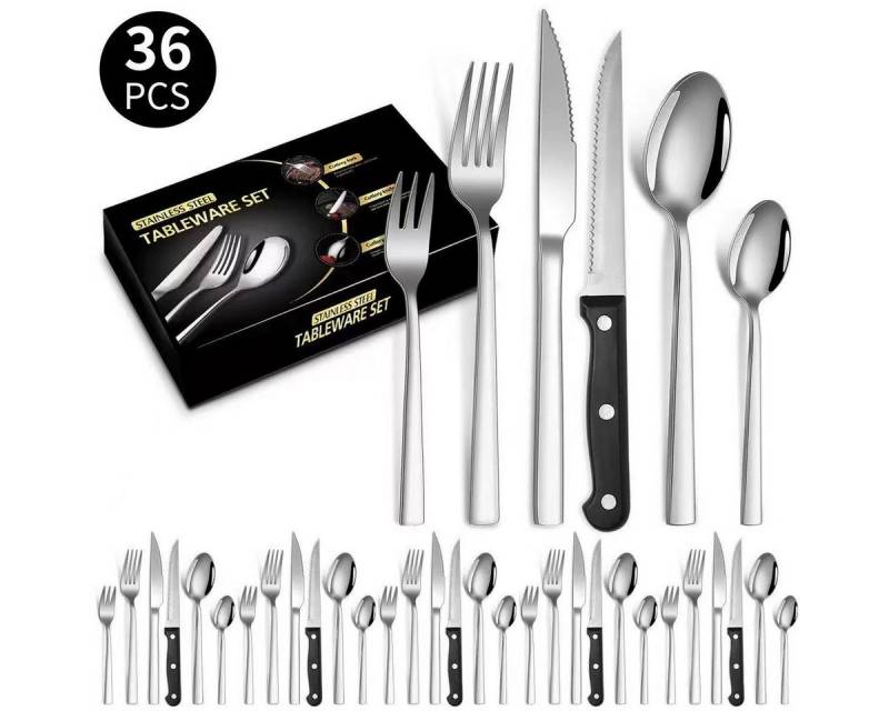 ibettertec Besteck-Set Besteck Set für 6 Personen,36teiliges Edelstahl Essbesteck&Steakmesser, 6 Personen, Elegantes/Modernes Besteckset,Besteck Set für Restaurant,Hotel,Zuhause ibettertec Besteck-Set Besteck Set für 6 Personen,36teiliges Edelstahl Essbesteck&Steakmesser, 6 Personen, Elegantes/Modernes Besteckset,Besteck Set für Restaurant,Hotel,Zuhause von ibettertec