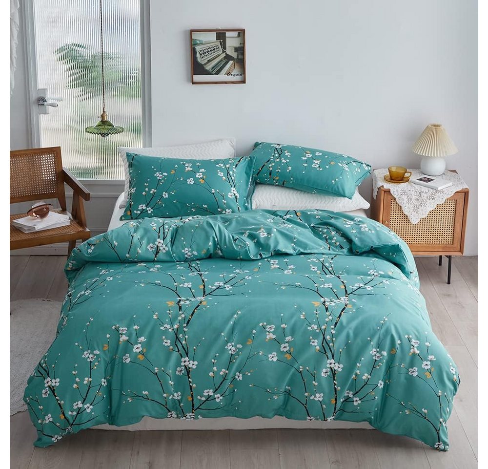 ibettertec Bettwäsche Bettwäsche,Bettbezug 135x200cm,155x220cm Bettwäsche set, Gelb Weiß Blätter Blumen Muster Pflanzen Wende Bettwäsche set, Renforcé Wende Bettwäsche mit Reißverschluss und Kissenbezug 80x80cm von ibettertec