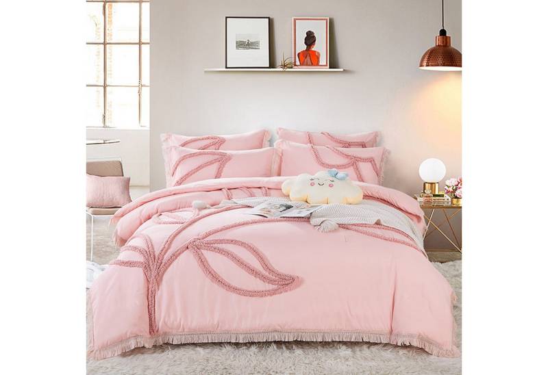 ibettertec Bettwäsche Bettwäsche 135X200cm,200x200cm Getuftetes Bettbezug, Stickerei Shabby Chic, Weiches Bettwäsche Set mit Reißverschluss und Kissenbezüge 80x80cm von ibettertec