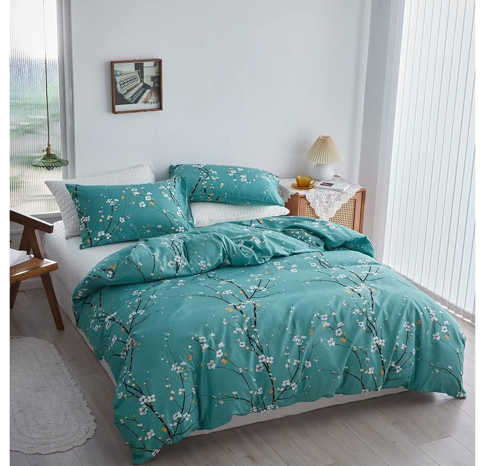 ibettertec Bettwäsche Bettwäsche 135x200cm,200x200cm,Blätter Blumen Pflanzen Muster, Für Allergiker geeignet mit Kissenbezüge 80x80cm und Reißverschluss von ibettertec
