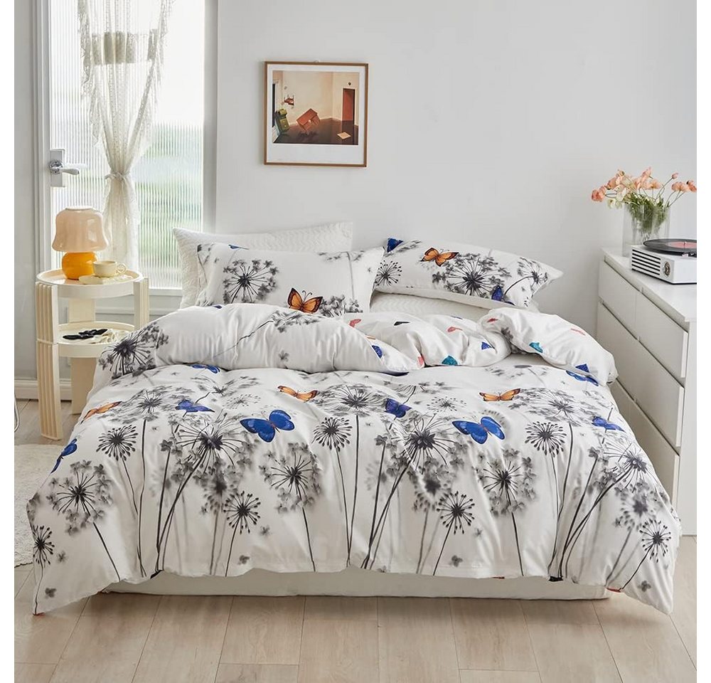 ibettertec Bettwäsche Bettwäsche 135x200cm,200x200cm,Blätter Blumen Pflanzen Muster, Für Allergiker geeignet mit Kissenbezüge 80x80cm und Reißverschluss von ibettertec