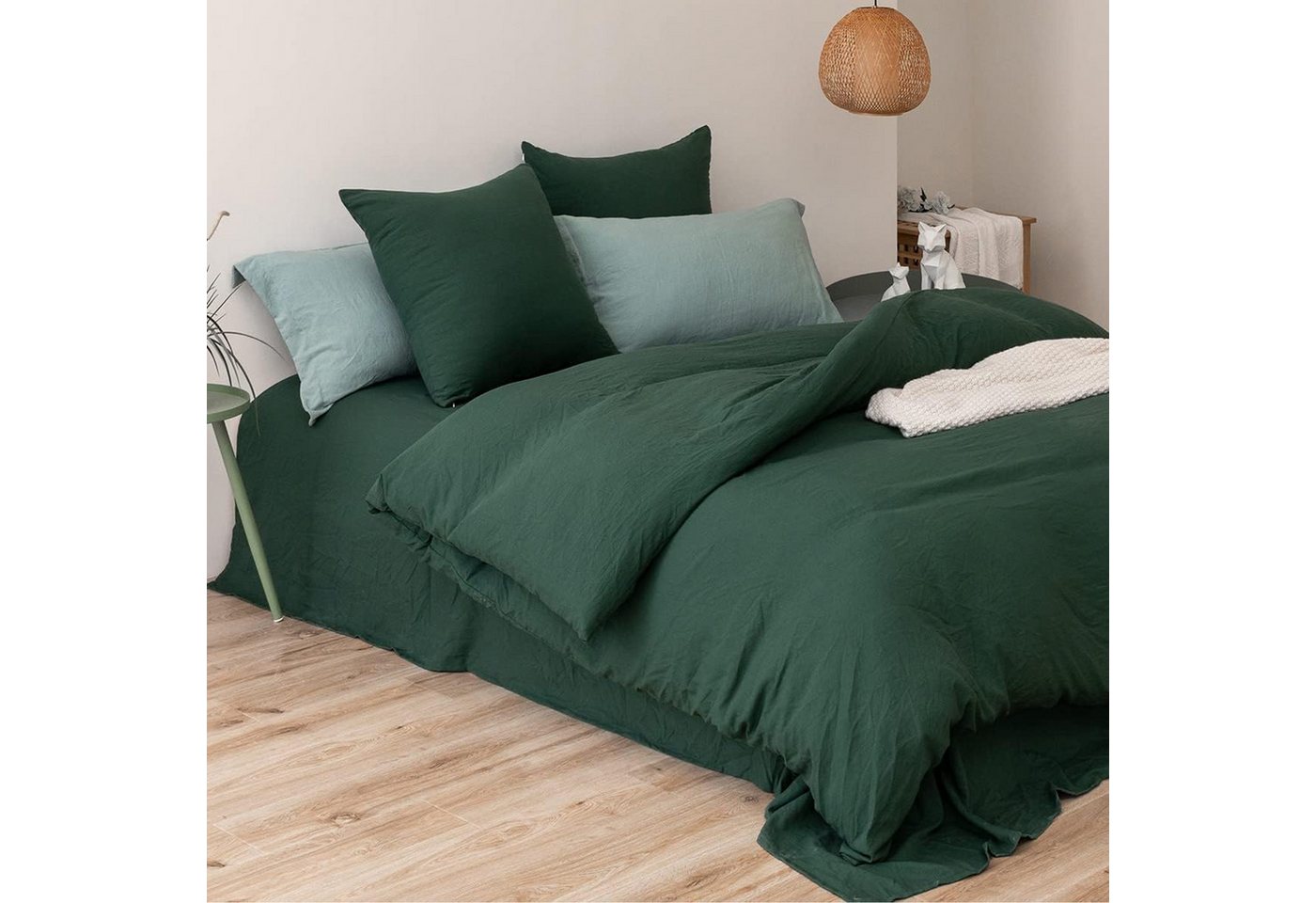 ibettertec Bettwäsche Bettwäsche 135x200cm,200x200cm Bettwäsche-Sets Dunkelgrün, Atmungsaktiv Bettbezug mit Reißverschluss und Kissenbezug 80x80cm von ibettertec