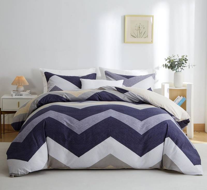 ibettertec Bettwäsche Bettwäsche Set 135x200cm,155x220cm Bettbezug für Allergiker geeignet, Streifen Geometrisch Muster mit Reißverschluss und Kissenbezug 80x80cm von ibettertec