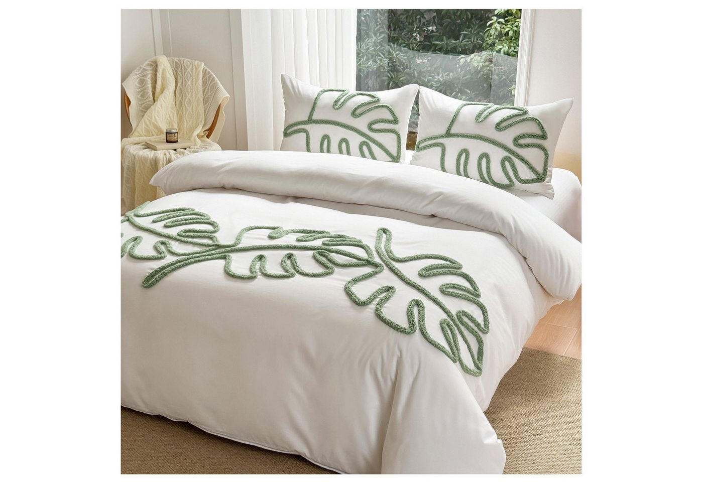 ibettertec Bettwäsche Getuftet Bettwäsche Set 135X200cm,200x200cm Grüne Blätter Boho, Stickerei Wendebettwäsche mit Reißverschluss und Kissenbezüge 80x80cm ibettertec Bettwäsche Getuftet Bettwäsche Set 135X200cm,200x200cm Grüne Blätter Boho, Stickerei Wendebettwäsche mit Reißverschluss und Kissenbezüge 80x80cm von ibettertec