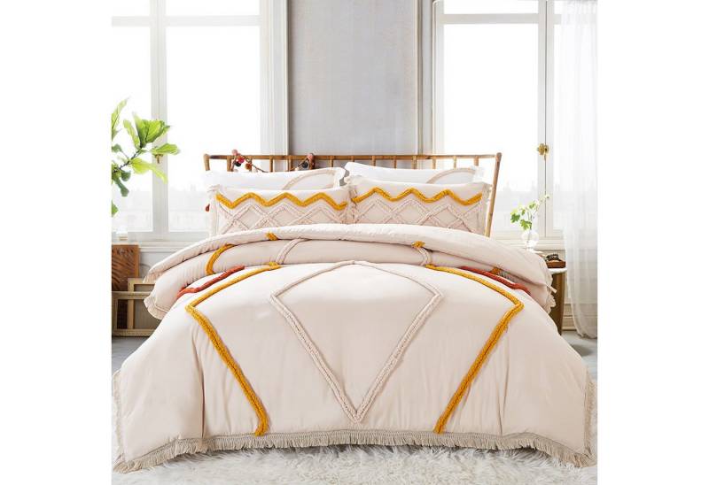 ibettertec Bettwäsche Bettwäsche 135X200cm,200x200cm Getuftetes Bettbezug, Stickerei Shabby Chic, Weiches Bettwäsche Set mit Reißverschluss und Kissenbezüge 80x80cm von ibettertec