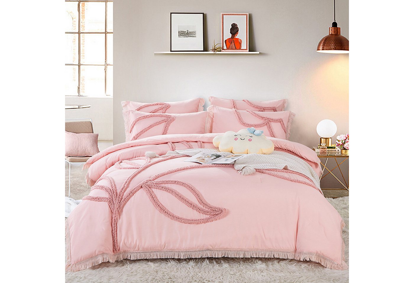 ibettertec Bettwäsche Bettwäsche 135X200cm,200x200cm Getuftetes Bettbezug, Stickerei Shabby Chic, Weiches Bettwäsche Set mit Reißverschluss und Kissenbezüge 80x80cm von ibettertec