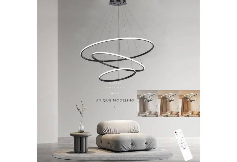 ibettertec Deckenleuchten LED Hängelampe Esstisch,LED Hängeleuchte Pendellampe Wohnzimmer, LED fest integriert, 65W, Lest integriert,Kreative 3 Ringe mit Strahler Deckenleuchte,Stufenlos dimmbare, Kaltweiß, Warmweiß, Neutralweiß, Höhenverstellbar,Dimmbar Hängeleuchte Aluminium Mit Fernbedienung von ibettertec