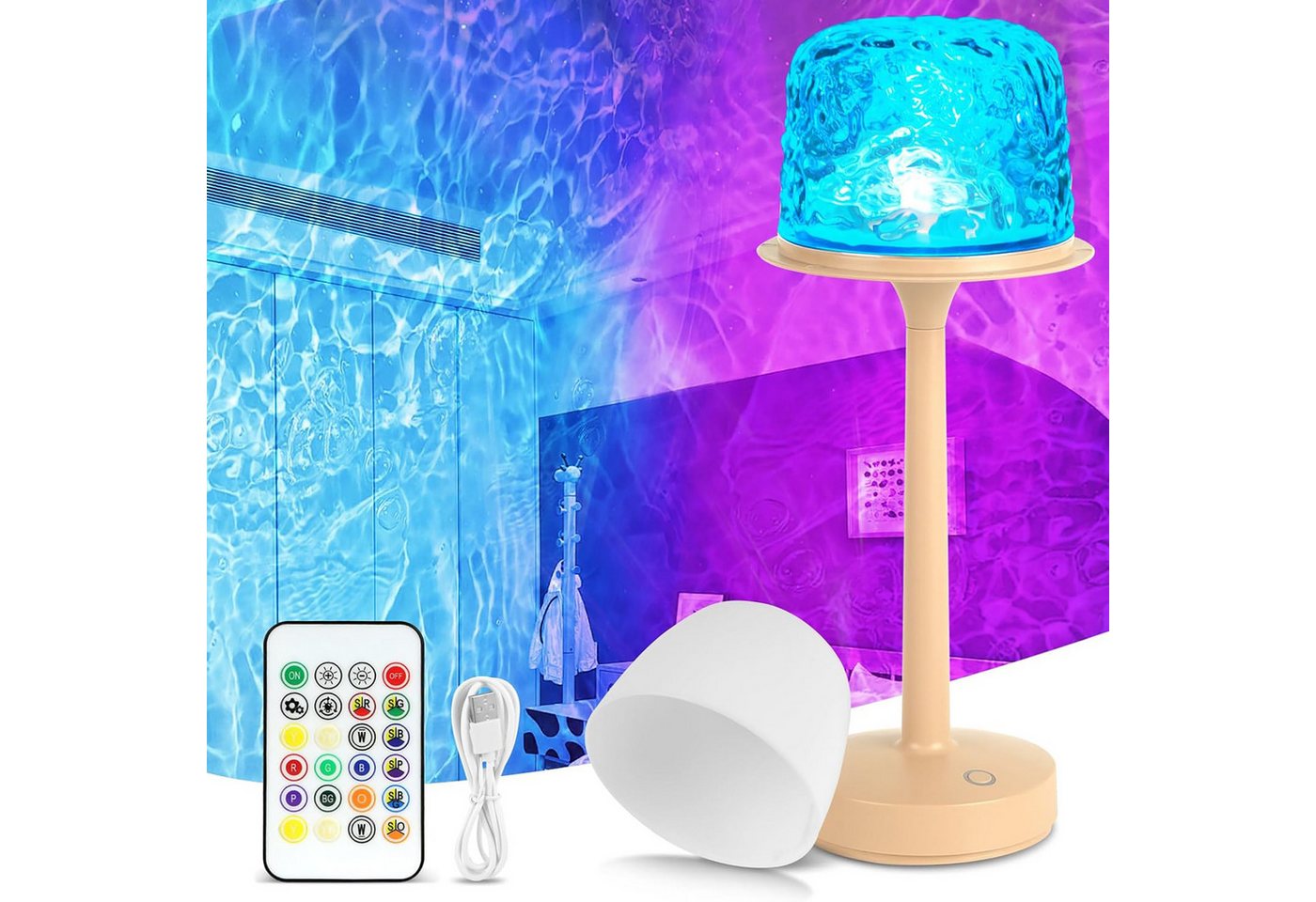 ibettertec LED Nachtlicht Akku Ocean Lamp Wasserwellenlampe, Schirm abnehmbar, 16 Farben Drehbare Nachttischlampe, Stufenlos dimmbar, Fernbedienung, Touch-Control, Dimmbar Sternenhimmel Projektor, Dekoleuchte, Tischlampe, für Schlafzimmer,Wohnzimmer ibettertec LED Nachtlicht Akku Ocean Lamp Wasserwellenlampe, Schirm abnehmbar, 16 Farben Drehbare Nachttischlampe, Stufenlos dimmbar, Fernbedienung, Touch-Control, Dimmbar Sternenhimmel Projektor, Dekoleuchte, Tischlampe, für Schlafzimmer,Wohnzimmer von ibettertec