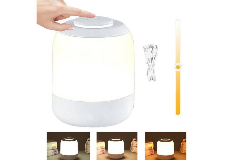 ibettertec Nachttischlampe LED Nachttischlampe LED Nachtlicht, Dimmbar Atmosphäre Tischlampe, LED fest integriert, Weißes Licht,warmes Licht,Neutrales Licht,mit Batterie,USB-Aufladung, mit Touch-Sensor,Tragbare Nachtlicht für Kinder/Erwachsene von ibettertec