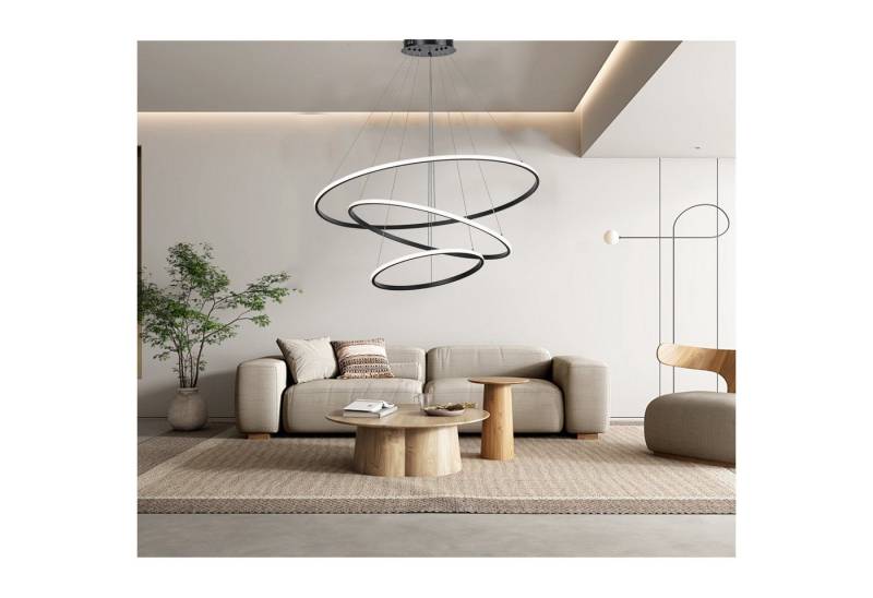 ibettertec Pendelleuchte LED Hängelampe Esstisch,LED Hängeleuchte Pendellampe Wohnzimmer, 65W, Lest integriert,Kreative 3 Ringe mit Strahler Deckenleuchte,Stufenlos dimmbare, Kaltes Weiß, Warmes Weiß, Neutrales Weiß, Höhenverstellbar,Dimmbar Hängeleuchte Aluminium Mit Fernbedienung von ibettertec