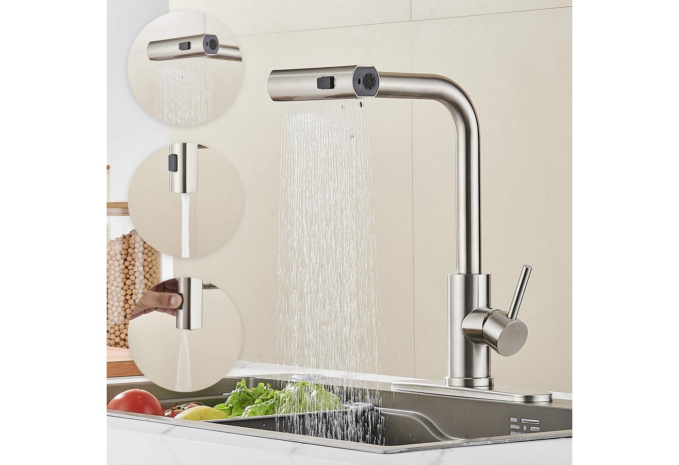 ibettertec Waschtischarmatur Waschtischarmatur Wasserhahn Bad,Waschtischarmatur (Waschbecken-Küchenarmatur,mit Handbrause,Küchenarmatur, Küchenarmatur,3 Strahlarten,360 Grad drehbar,Wasserhahn aus Edelstahl) 304 mit Herausziehbar Brause Mischbatterie Kalt-und Warmwasserhahn ibettertec Waschtischarmatur Waschtischarmatur Wasserhahn Bad,Waschtischarmatur (Waschbecken-Küchenarmatur,mit Handbrause,Küchenarmatur, Küchenarmatur,3 Strahlarten,360 Grad drehbar,Wasserhahn aus Edelstahl) 304 mit Herausziehbar Brause Mischbatterie Kalt-und Warmwasserhahn von ibettertec