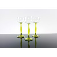 3 Art Deco Gläser Aus Kristallglas Edel Vintage 20-Er 30Er Jahre Grün Weingläser von ibkas