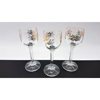 3 Edle Vintage Likörgläser Aus Glas/Kristallglas Mit Golddekor Fest Gläser 70-Er Jahre von ibkas