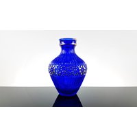 Blumenvase/Vase Aus Glas Indigo Blau Gold Kobalt Vintage Op Art Deco Stil Boho von ibkas