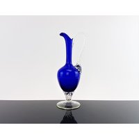 Vintage Blumenvase/Vase Aus Glas Blau Kunst Amphora von ibkas