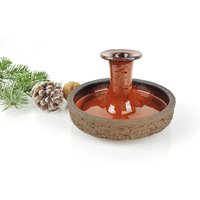 Vintage Kerzenständer Kerzenleuchter Kerzenhalter Aus Keramik Orange/ Braun Boho Deko Mid Century Leuchter Studio von ibkas