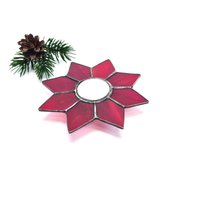 Vintage Kerzenständer Kerzenleuchter Kerzenhalter Farbiges Glas Glasmalerei Weck Rot Boho Deko Leuchter 70-Er Jahre von ibkas