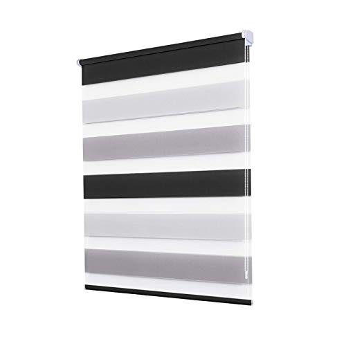 Doppelrollo Klemmfix ohne Bohren - 60 x 210 cm,Weiß-grau-anthrazit lichtdurchlässig & Blickdicht - Duo Klemmrollos für Fenster ohne Bohren - Stoffbreite 56 cm von ibobu