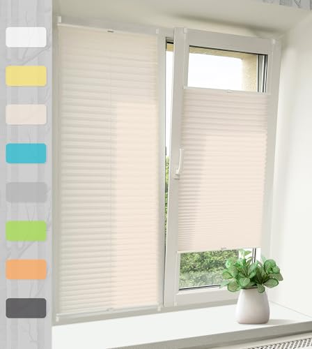 Plissee Klemmfix Ohne Bohren – Beige 115x200cm(BxH), Jalousie Lichtdurchlässig & Blickdicht, Sonnenschutz & Sichtschutz, Faltrollo Easyfix für Fenster & Tür von ibobu