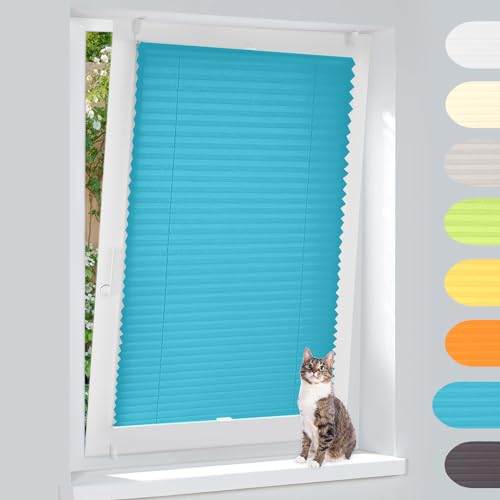 Plissee ohne Bohren Plissees Klemmfix Die Aluleisten,Blau 40x130cm Easyfix Plisseeroll Rollo für Fenster Einfache Montage Sichtschutz und Sonnenschutz von ibobu