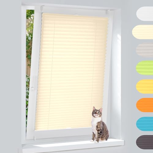 Plissee ohne Bohren Plissees Klemmfix Die Aluleisten Beige 110x120cm Easyfix Plisseeroll Rollo für Fenster Einfache Montage Sichtschutz und Sonnenschutz von ibobu