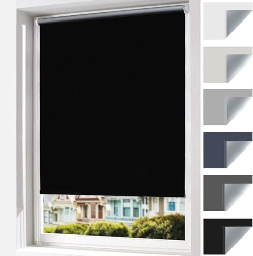 Verdunkelungsrollo Klemmfix ohne Bohren & mit Bohren, 105x150cm (BxH) Schwarz Verdunkelung Rollos, Thermorollo Sichtschutz und Sonnenchutz, Klemmrollo für Fenster & Tür von ibobu