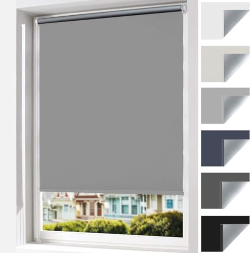 Verdunkelungsrollo Klemmfix ohne Bohren & mit Bohren, 80x170cm (BxH) Hellgrau Verdunkelung Rollos, Thermorollo Sichtschutz und Sonnenchutz, Klemmrollo für Fenster & Tür von ibobu