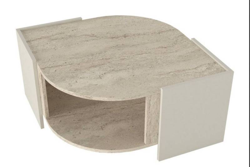 ibonto Couchtisch Wohnzimmertisch Moderner Beige mit Granitoptik & Stauraum – 75x75 cm (1-St) von ibonto